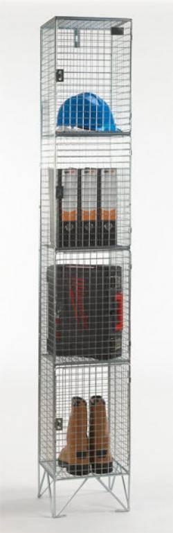 Wire Mesh Lockers - 4 Door 305mm Deep Warehouse Ladder